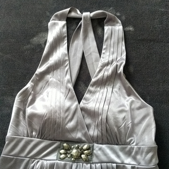 Shiny Dark Silver Embellished Halter Dress - Picture 2 of 10